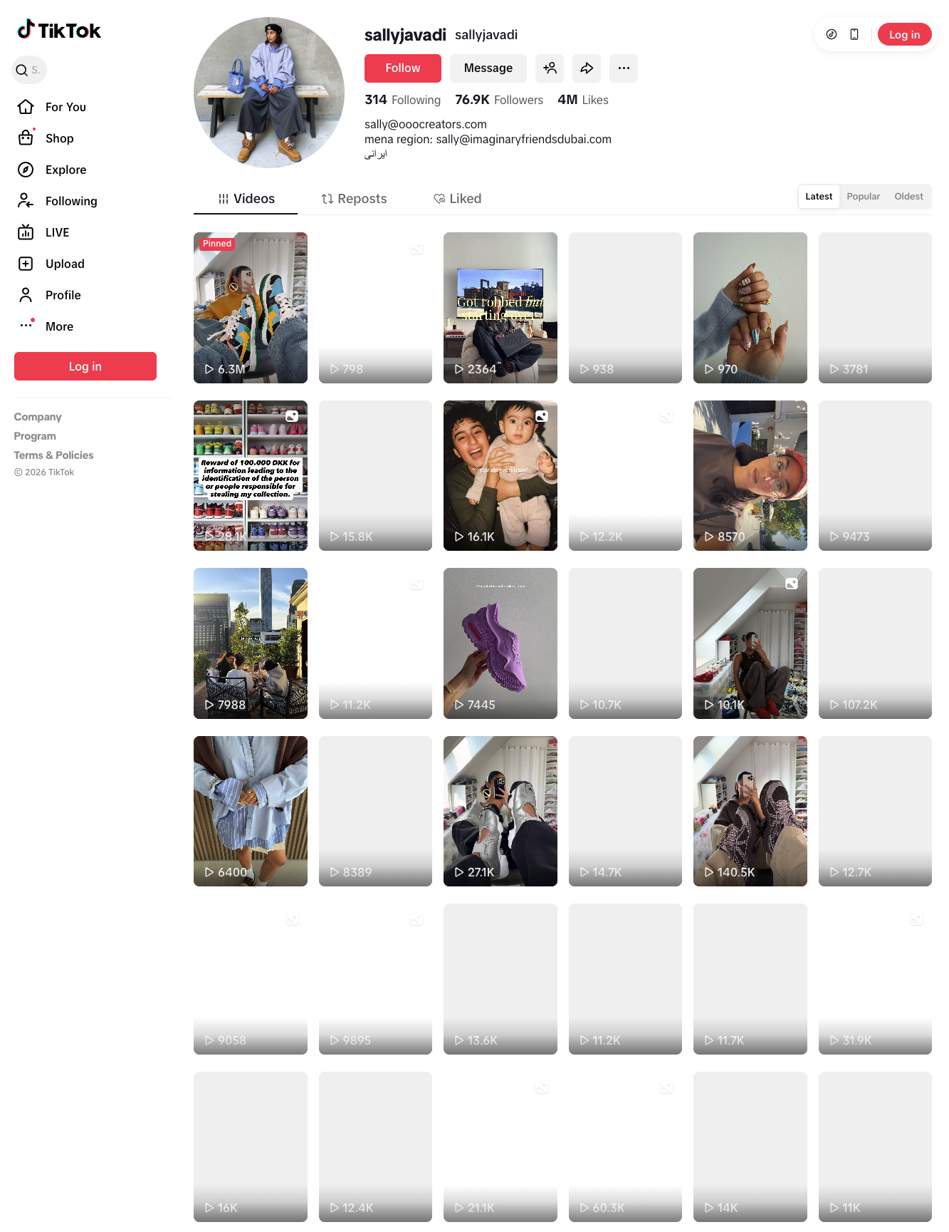 Sally Javadi TikTok profile featuring sneaker psychology and collection content