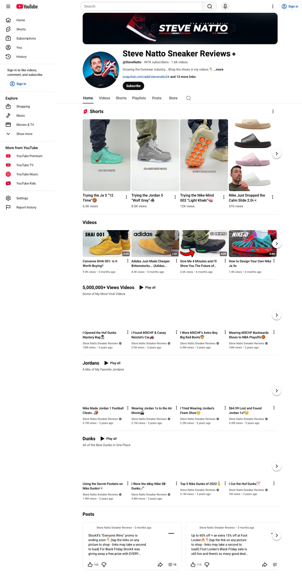 Steve Natto Sneaker Reviews YouTube channel with detailed shoe analysis content