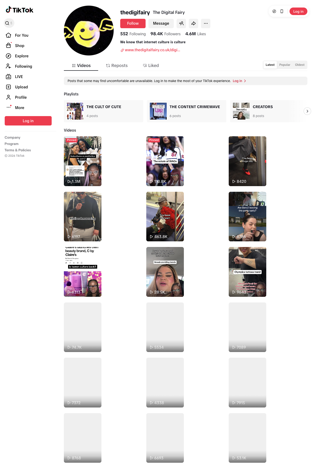 The Digital Fairy TikTok profile analyzing cultural trends and fashion forecasting