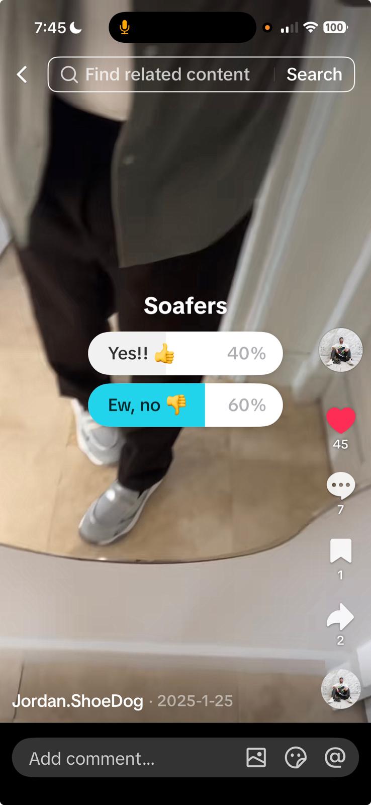 TikTok poll showing 60% of users voting 'Ew, no' on snoafers
