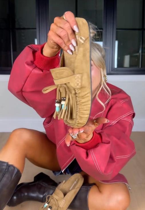Tan suede moccasin with fringe detail from Walmart haul